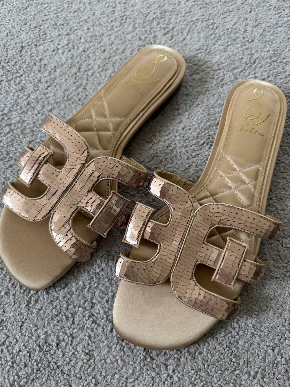 NWOT Sam Edelman Gold Sequin Slide Sandals